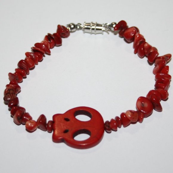 Beautiful Nwot coral and skull bracelet 7.75" - Picture 1 of 4